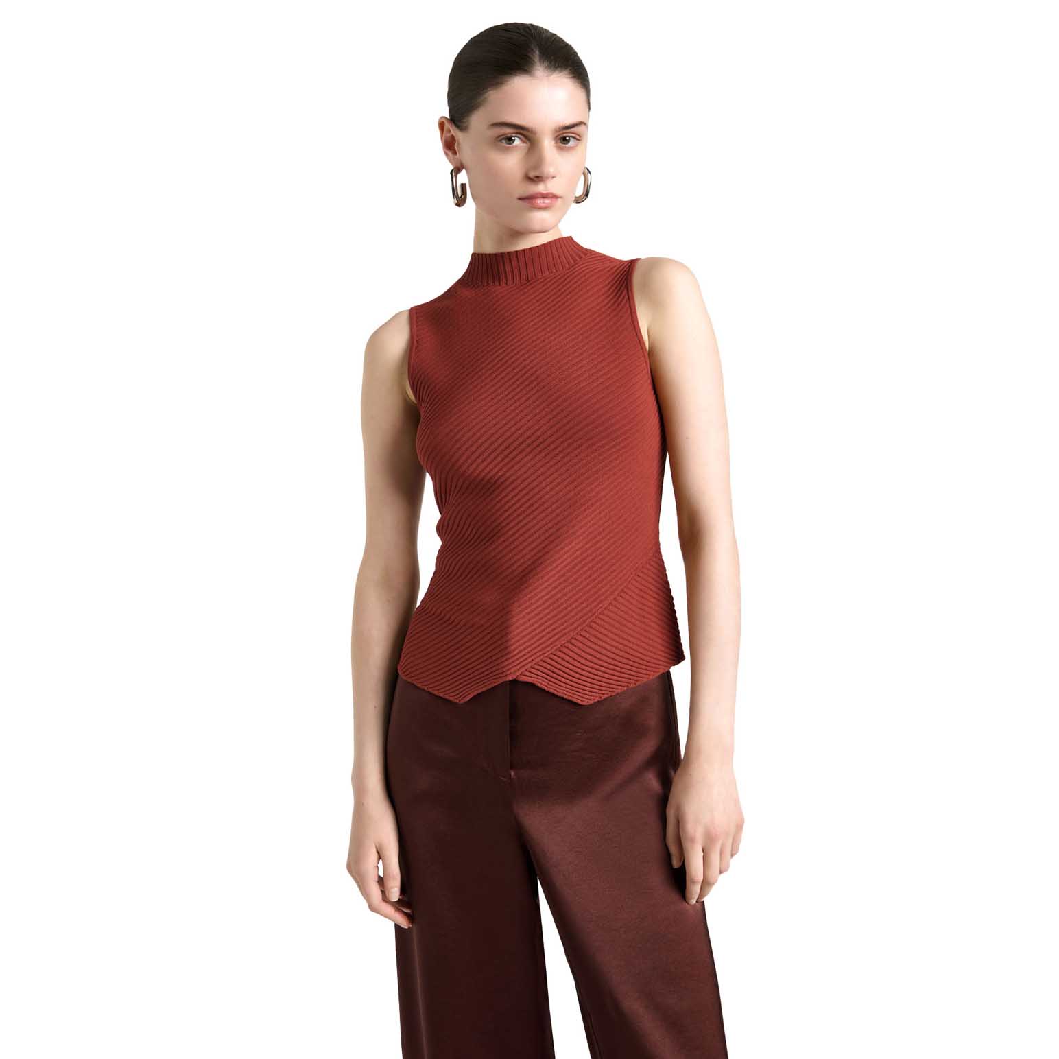 Cue Rosewood Diagonal Ribbed Knit Tank